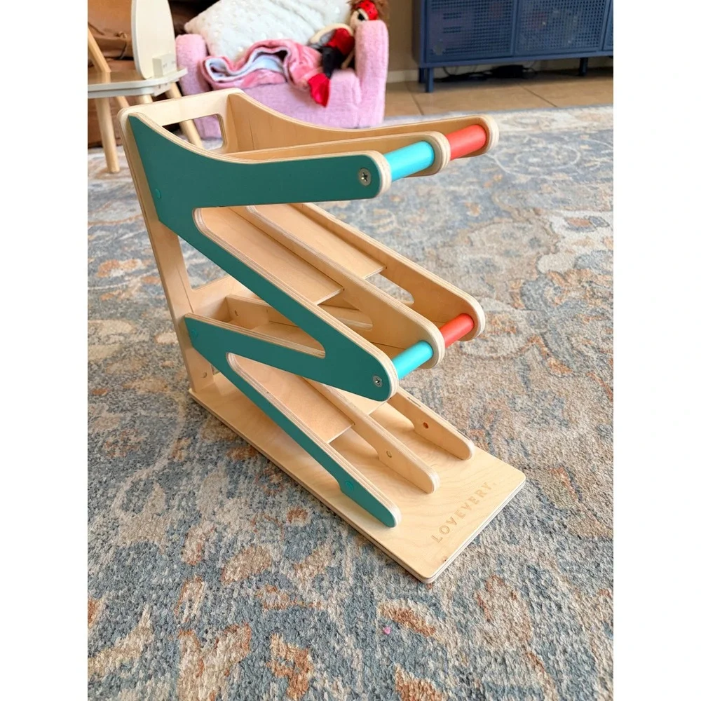 LOVEVERY Race & Chase Wooden Ramp Track Montessori Toddler Toy